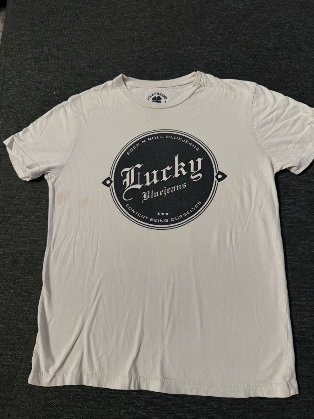 Lucky Brand White Graphic black Logo T-Shirt for Men size Large Classic design